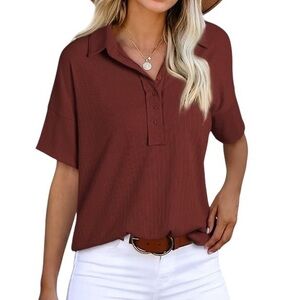Astylish Women’s Burgundy Short Sleeve Knit Tunic Henley Collar Shirt Size XL.